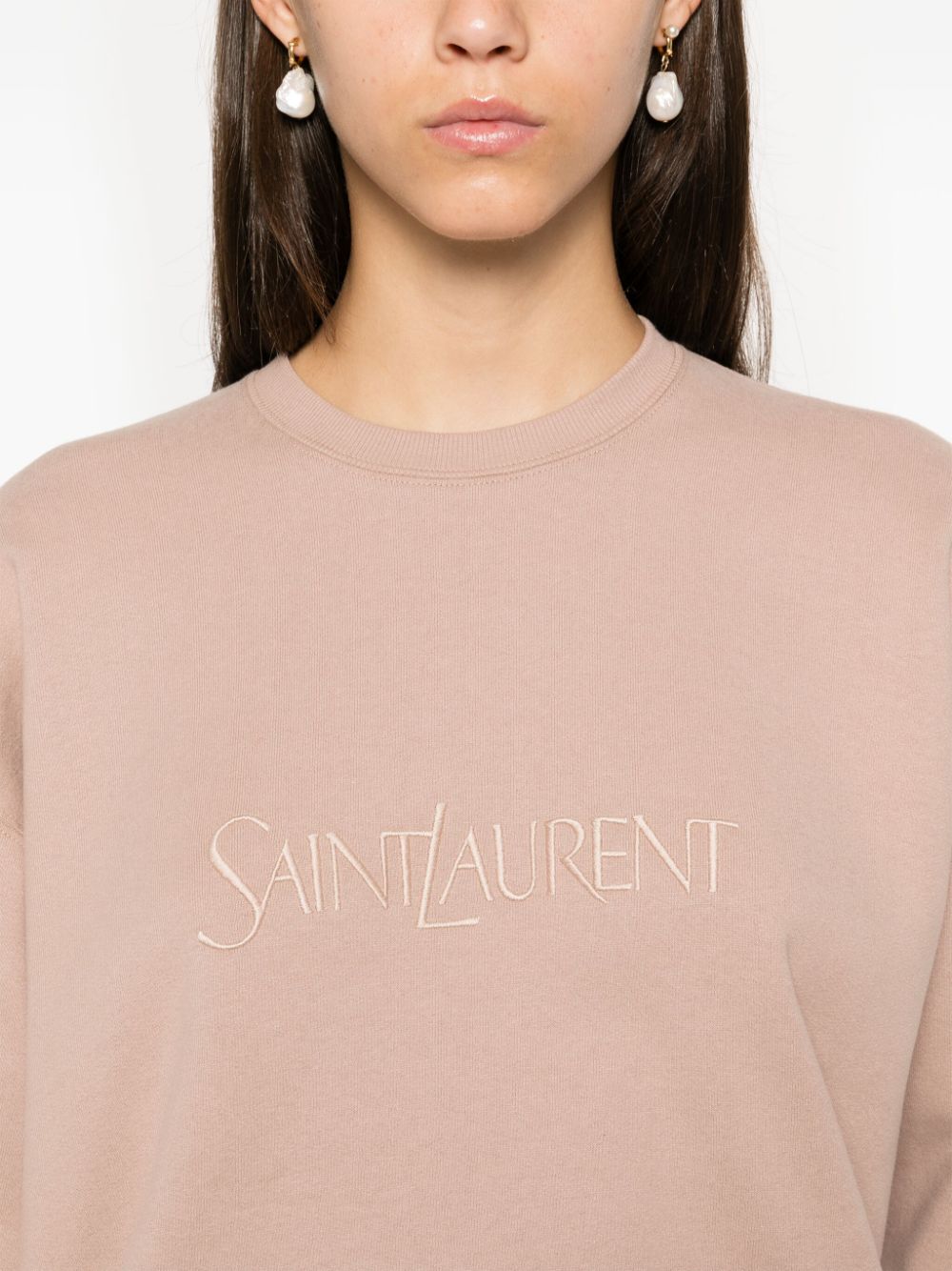 Saint Laurent Embroidered Logo Sweatshirt Powder