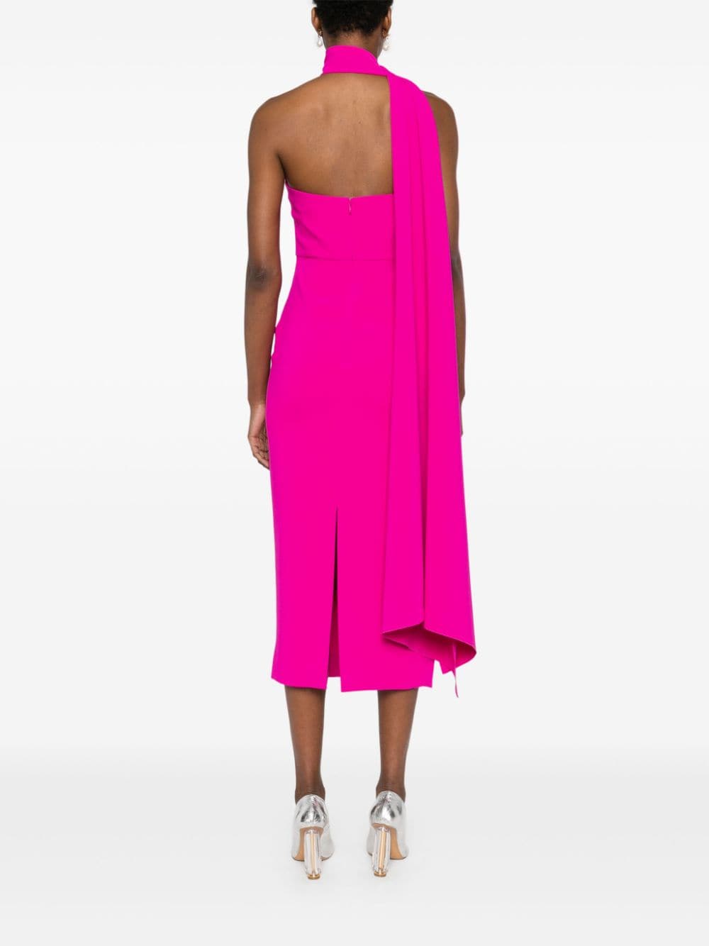 Solace London Samira One-shoulder Midi Dress Fuchsia