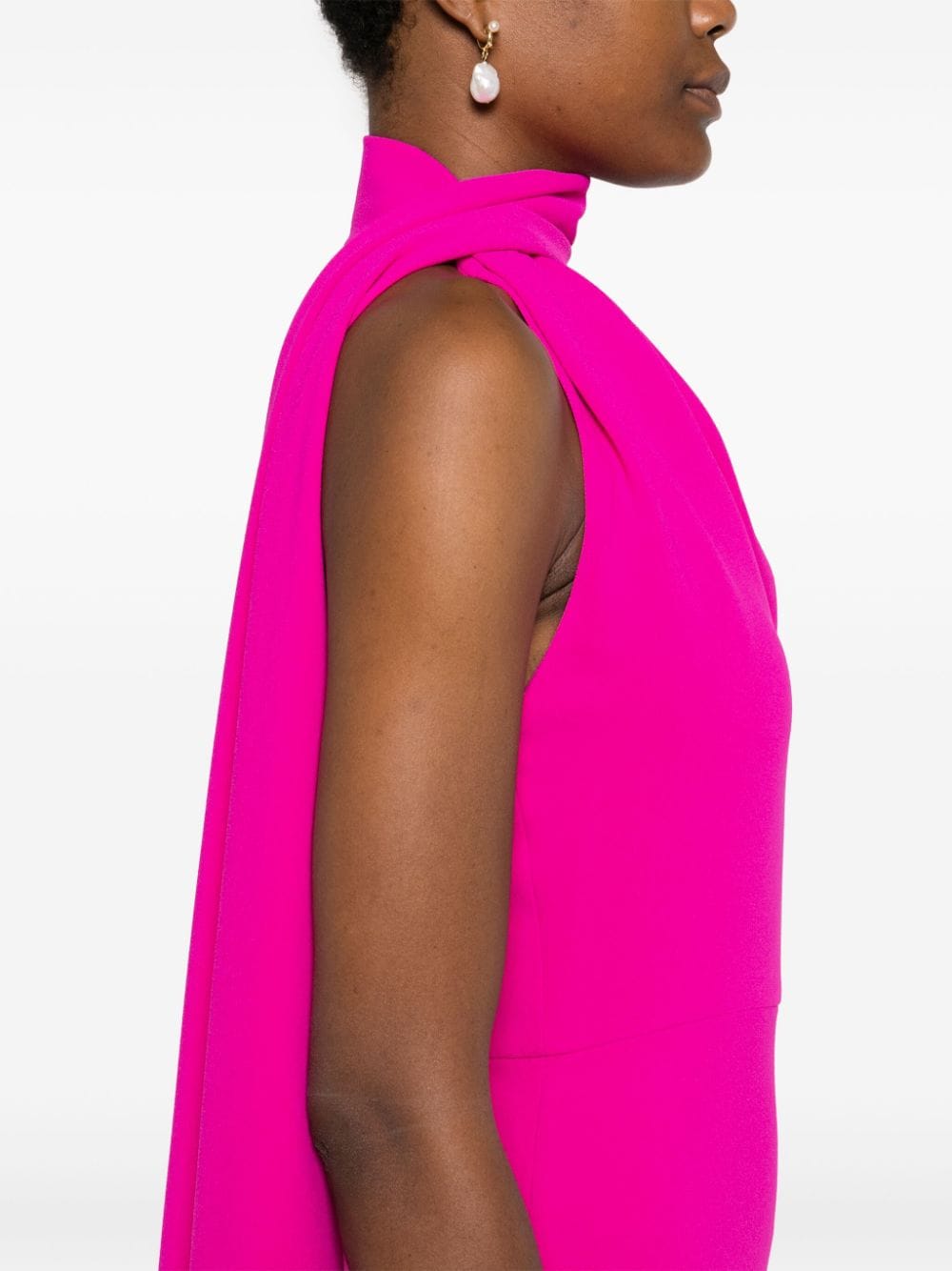 Solace London Samira One-shoulder Midi Dress Fuchsia