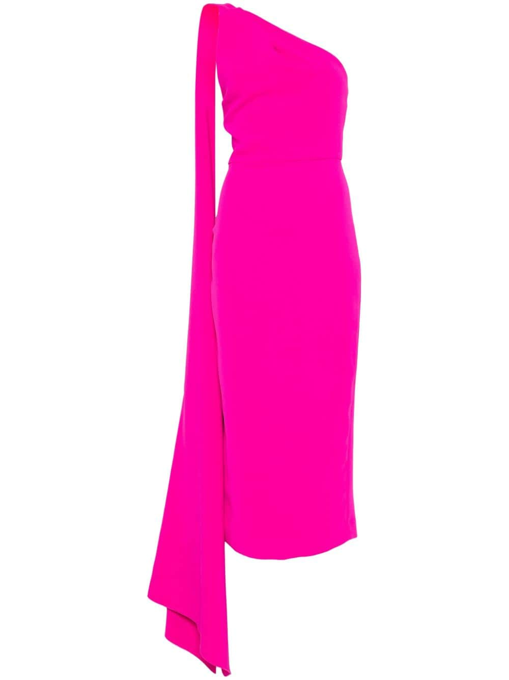 Solace London Samira One-shoulder Midi Dress Fuchsia