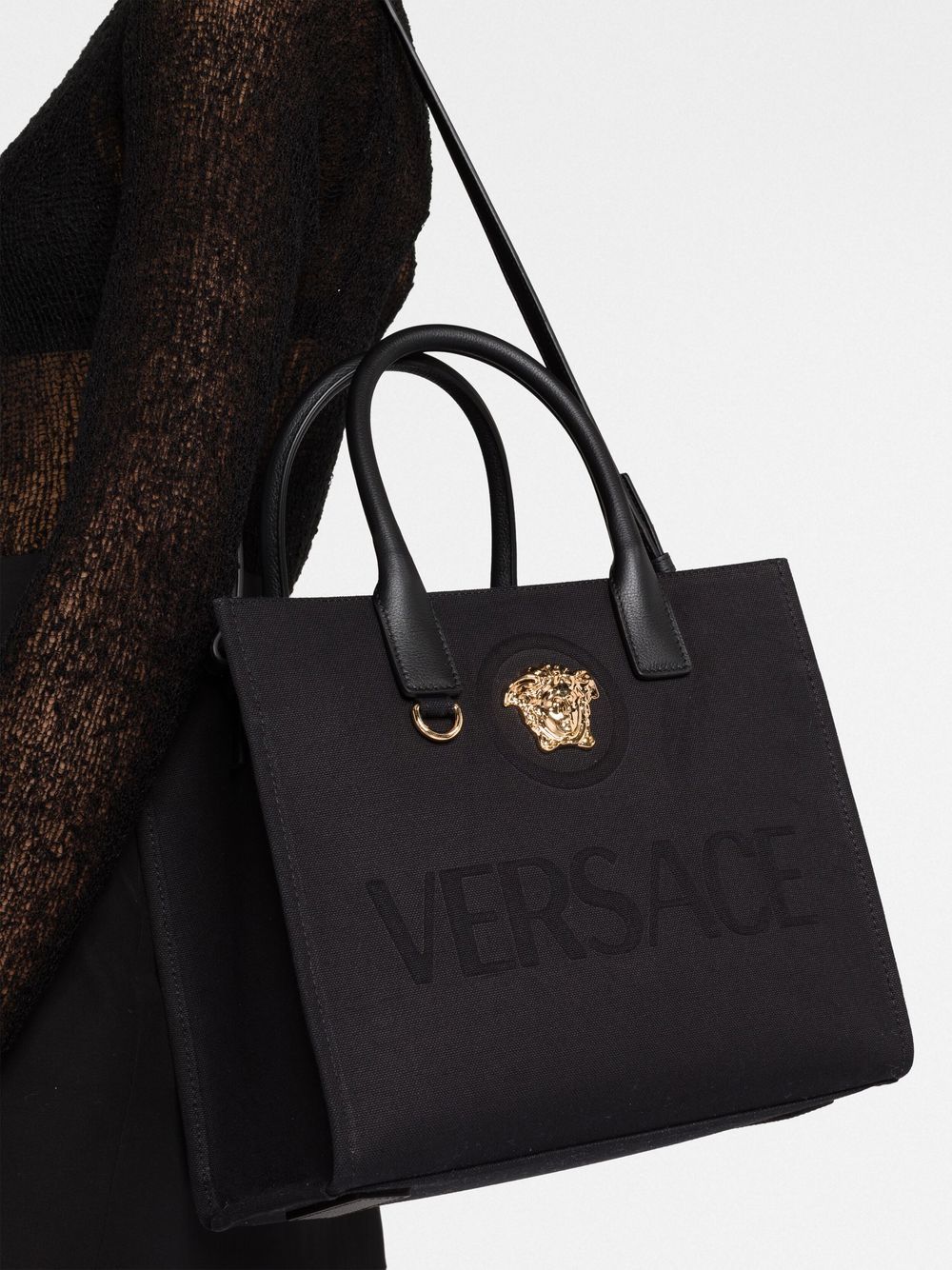 Versace Medusa Tote Bag With Shoulder Strap In Black