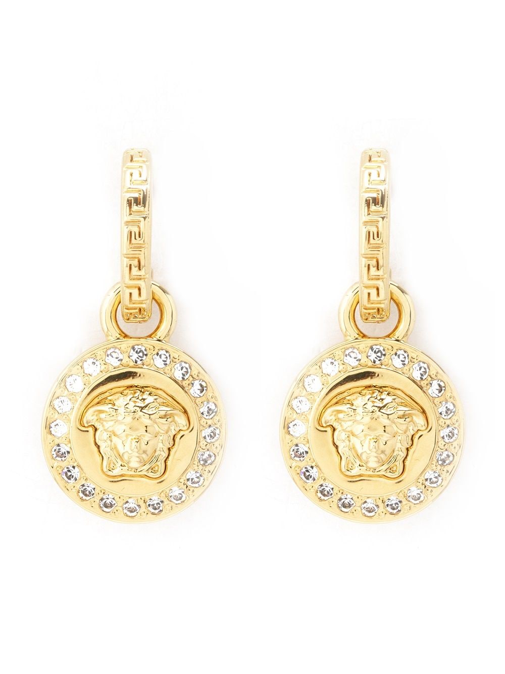 Versace Greca And Medusa Drop Earrings In Gold