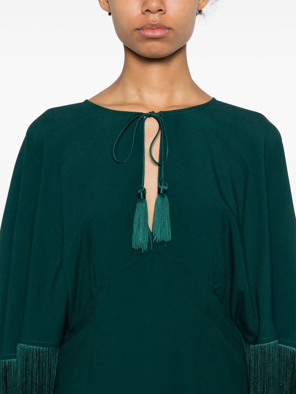 TALLER MARMO MAIN Green Mini Dress With Cape And Fringe Detail