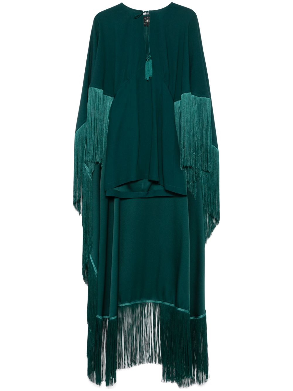 TALLER MARMO MAIN Green Mini Dress With Cape And Fringe Detail