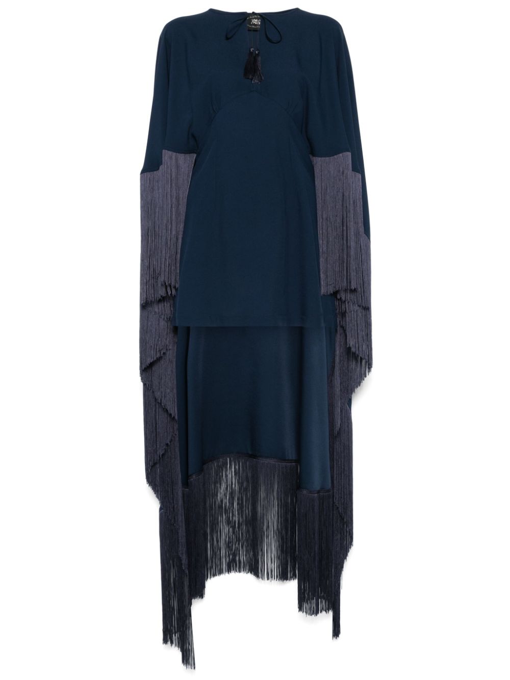 TALLER MARMO MAIN Blue Mini Dress With Cape And Fringe Detail