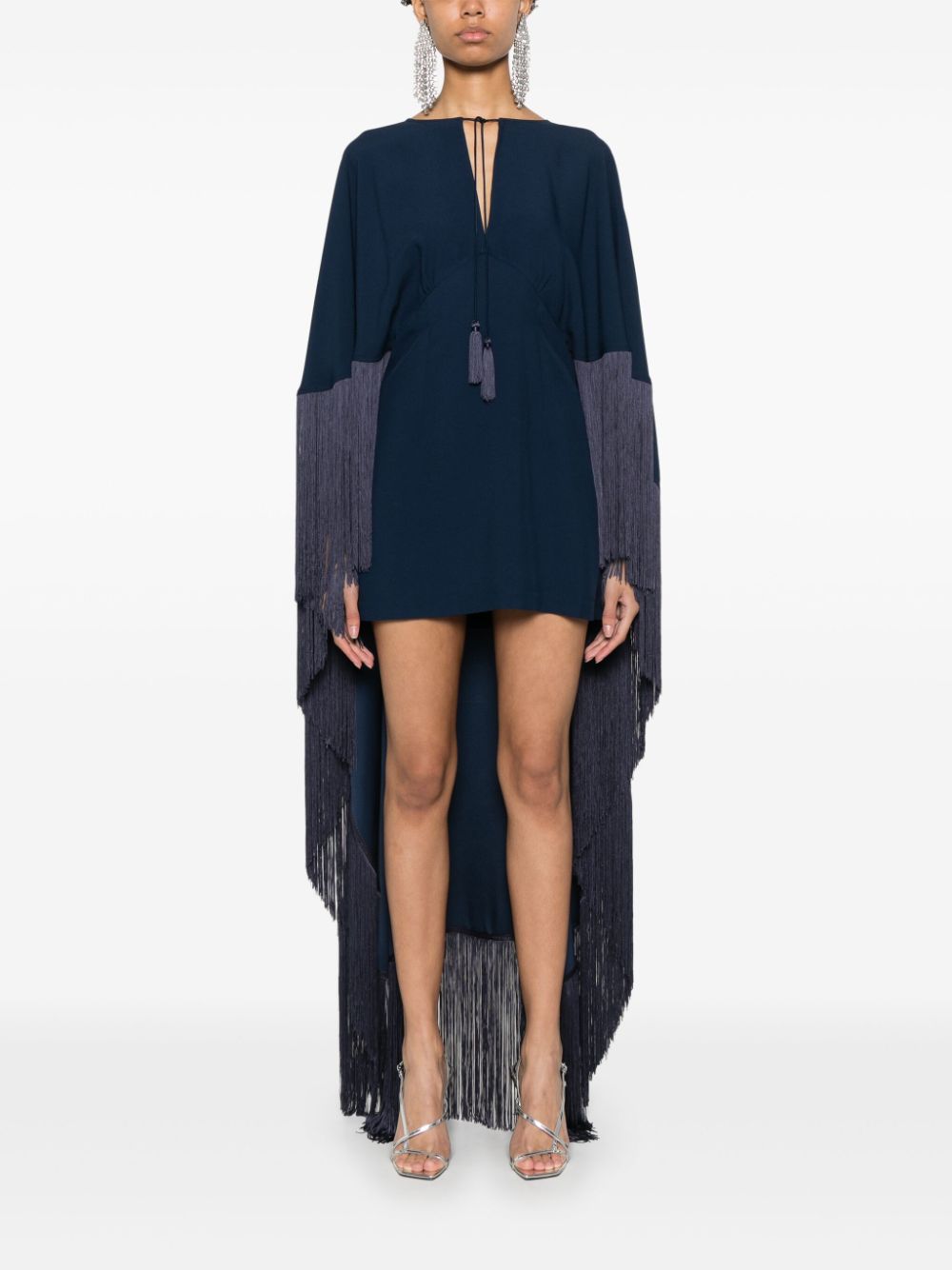 TALLER MARMO MAIN Blue Mini Dress With Cape And Fringe Detail