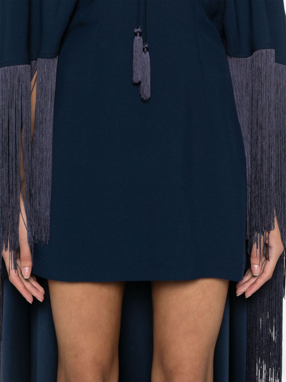 TALLER MARMO MAIN Blue Mini Dress With Cape And Fringe Detail