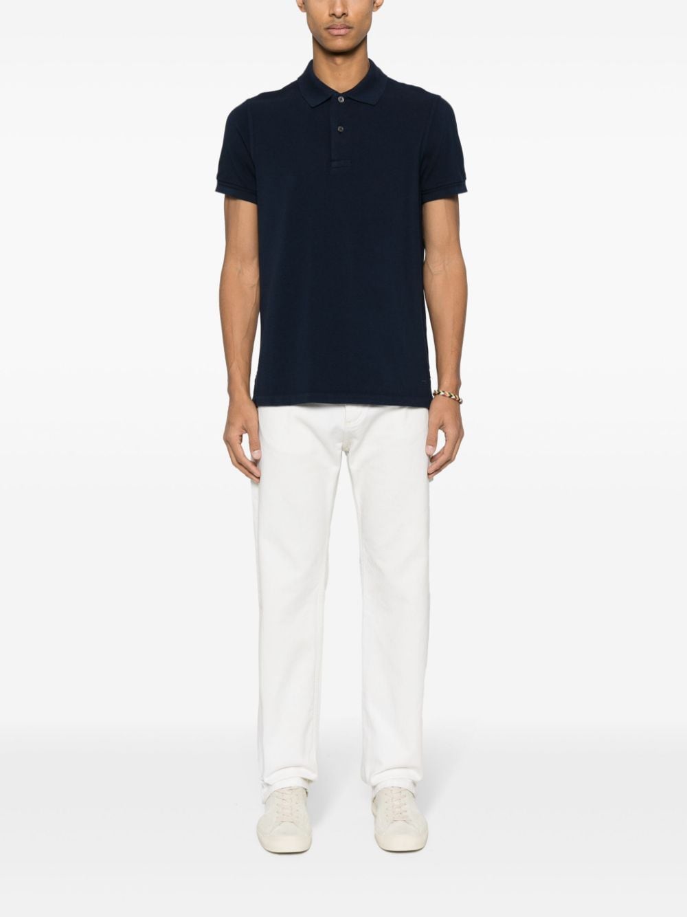 Tom Ford Blue Cotton Pique Polo Shirt