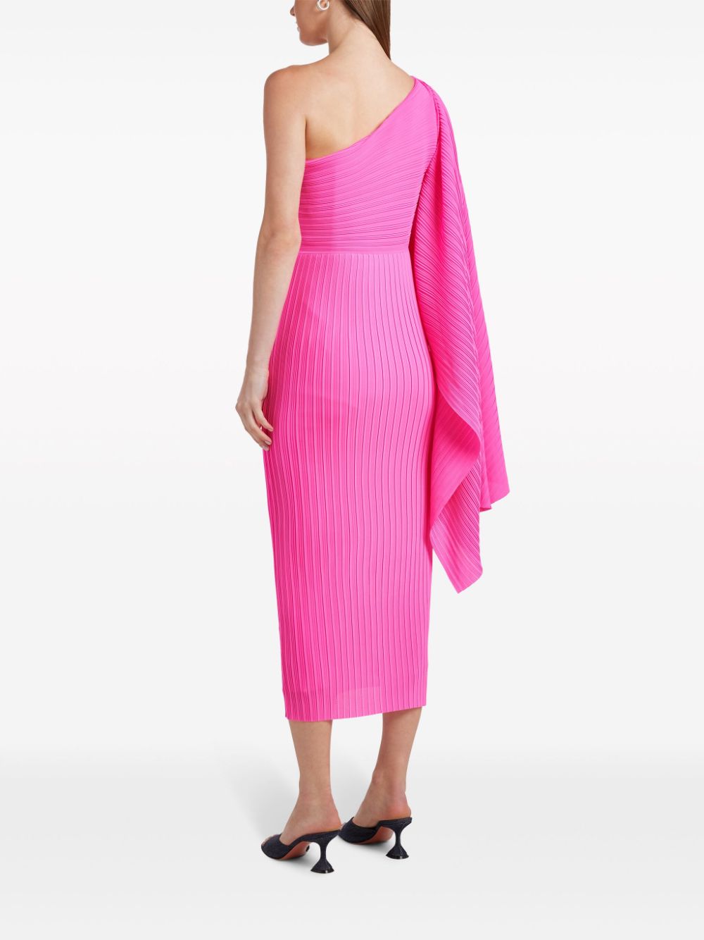 Solace London Lenna One-shoulder Midi Dress Fuchsia