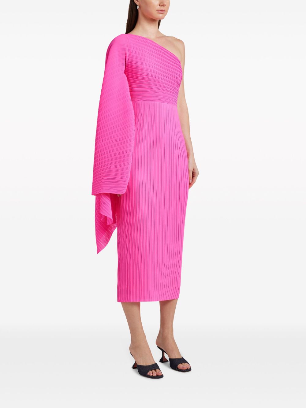 Solace London Lenna One-shoulder Midi Dress Fuchsia