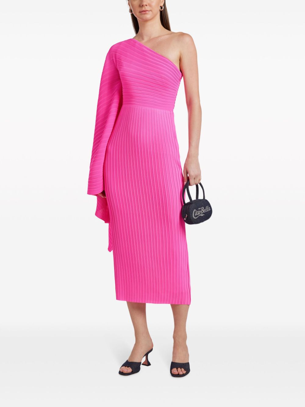 Solace London Lenna One-shoulder Midi Dress Fuchsia