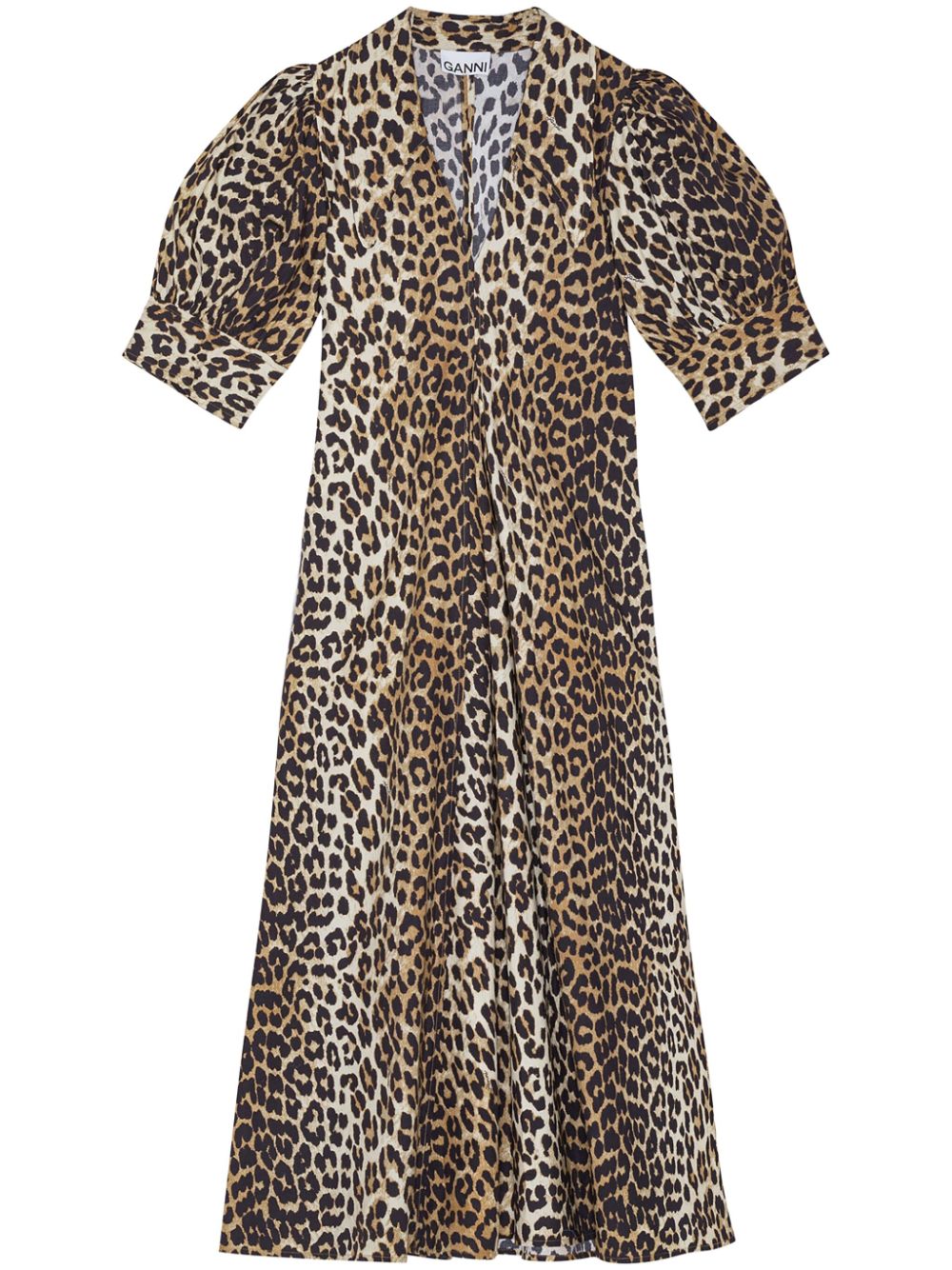 GANNI Leopard Print Midi Dress With Tie Detail