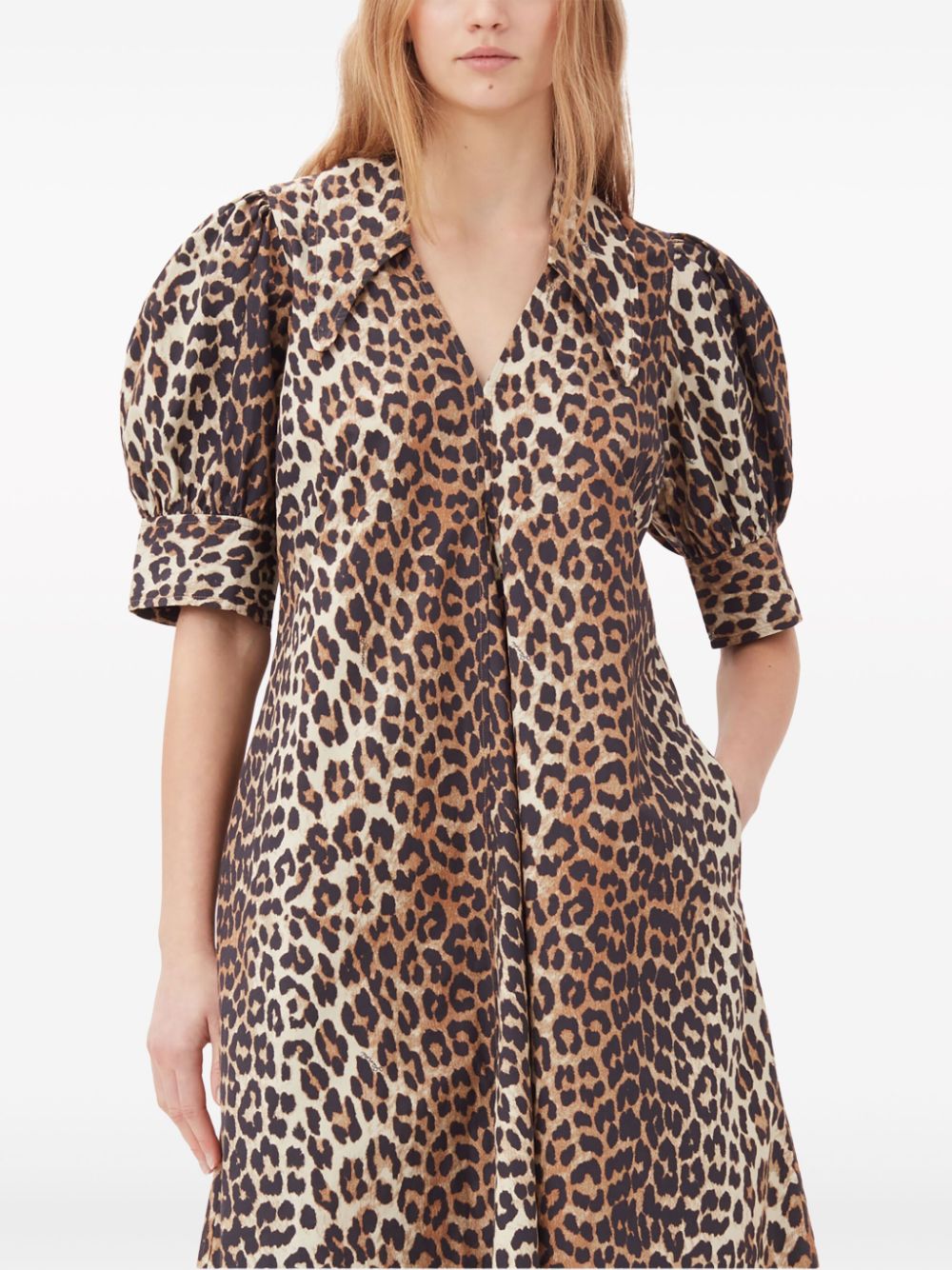 GANNI Leopard Print Midi Dress With Tie Detail