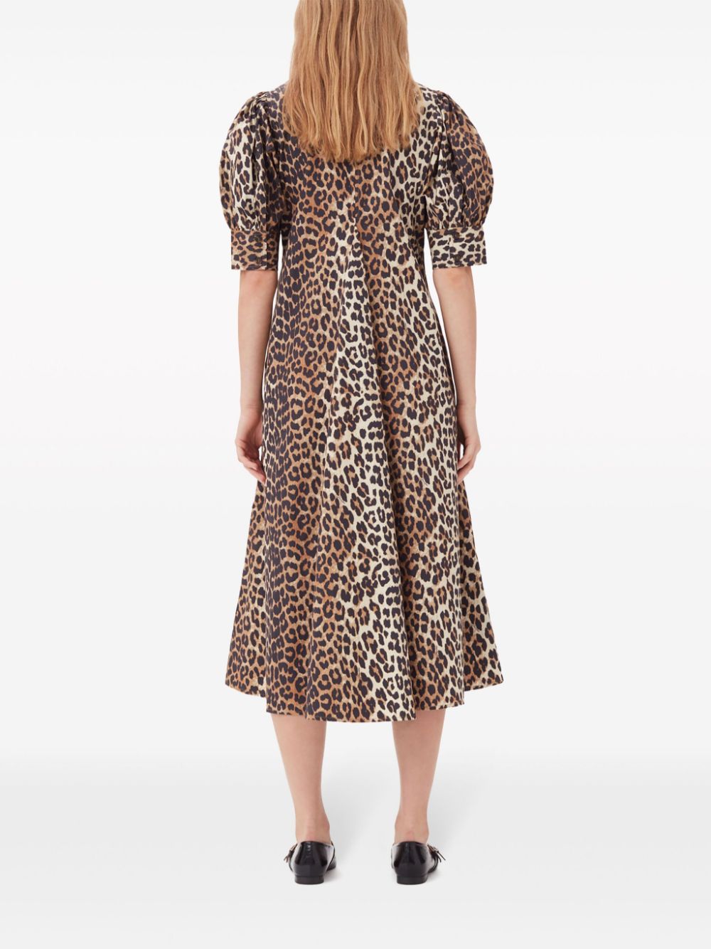 GANNI Leopard Print Midi Dress With Tie Detail