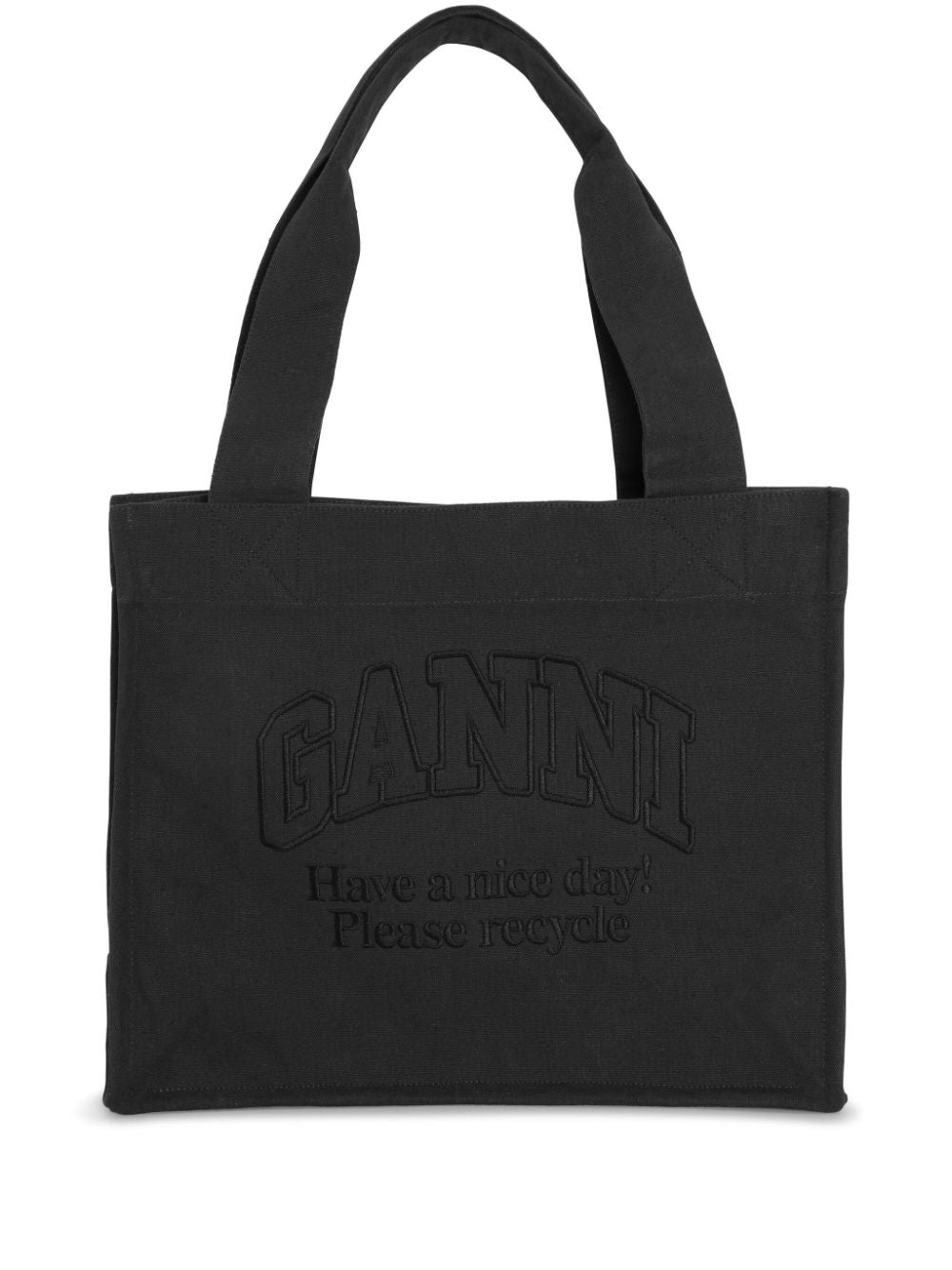 GANNI Black Recycled Cotton Tote Bag With Embroidered Logo