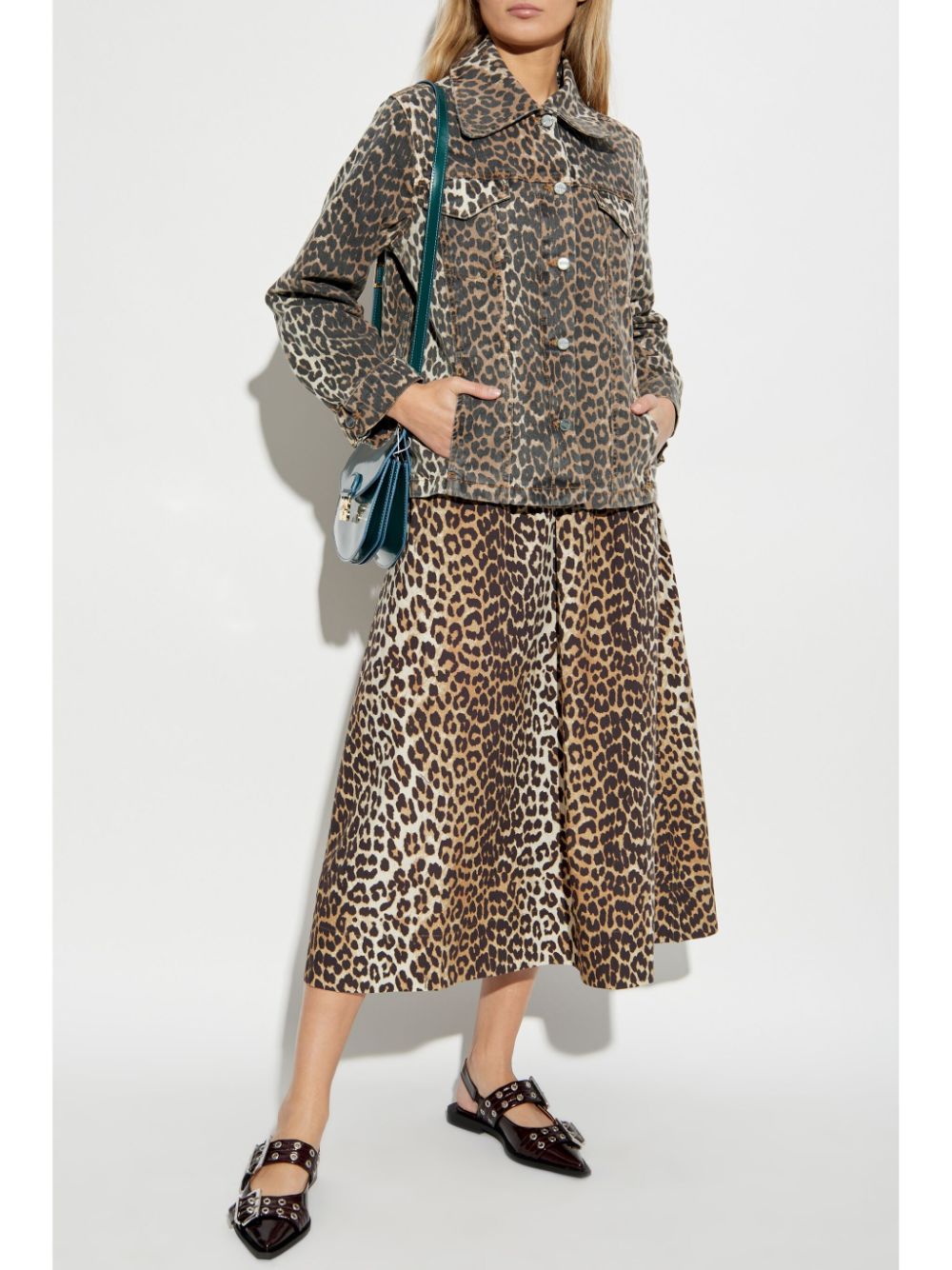 GANNI Leopard Print Midi Skirt Brown