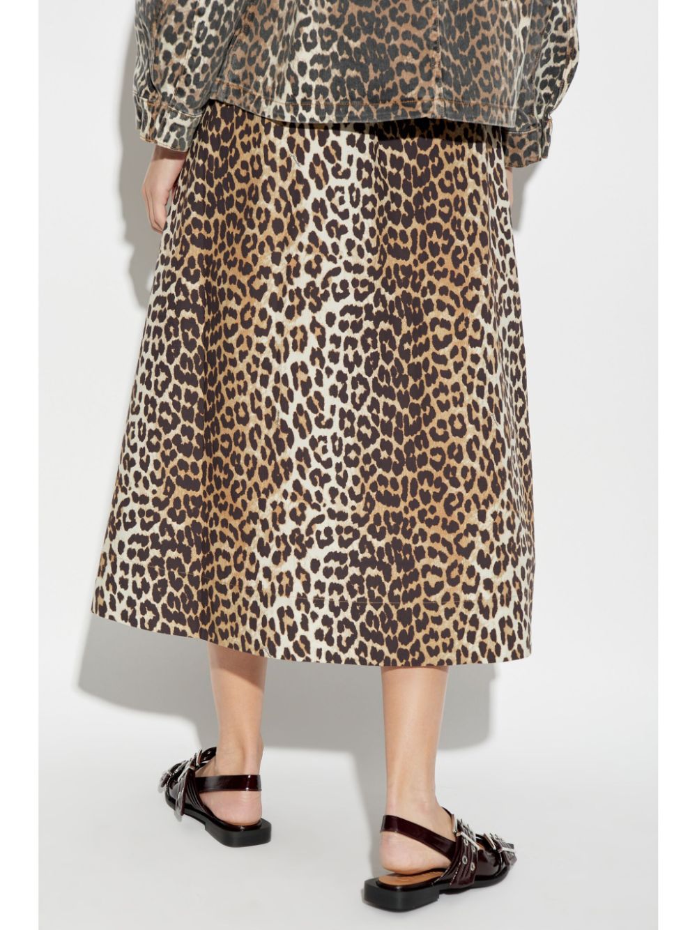 GANNI Leopard Print Midi Skirt Brown