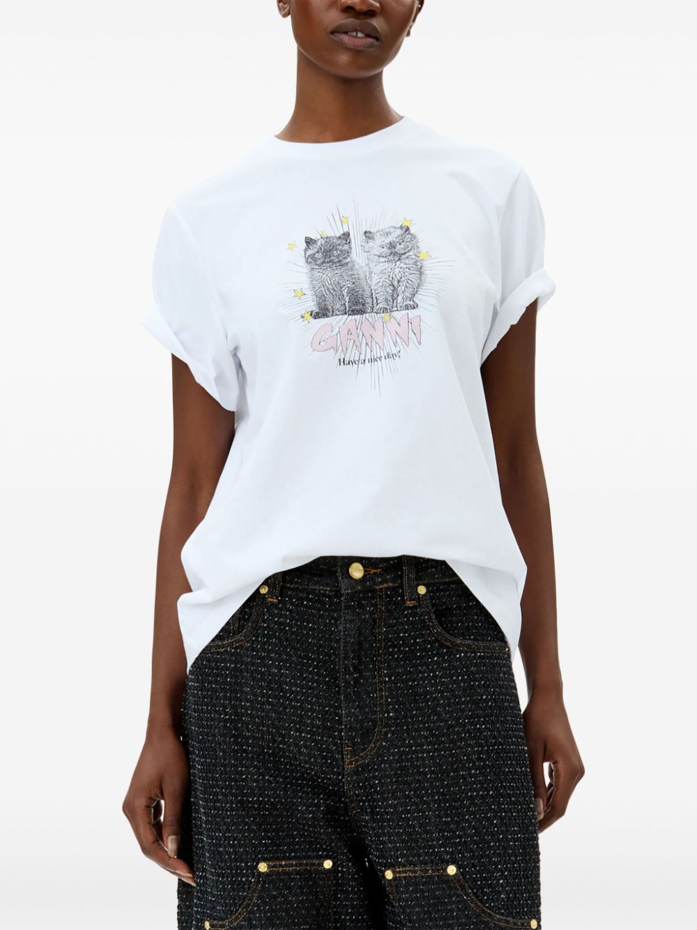 GANNI Graphic T-shirt In White