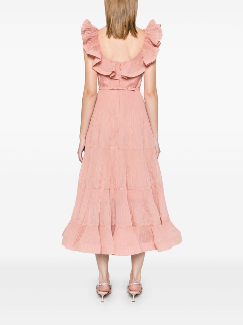 Zimmermann Pleated Frill Midi Dress Pink