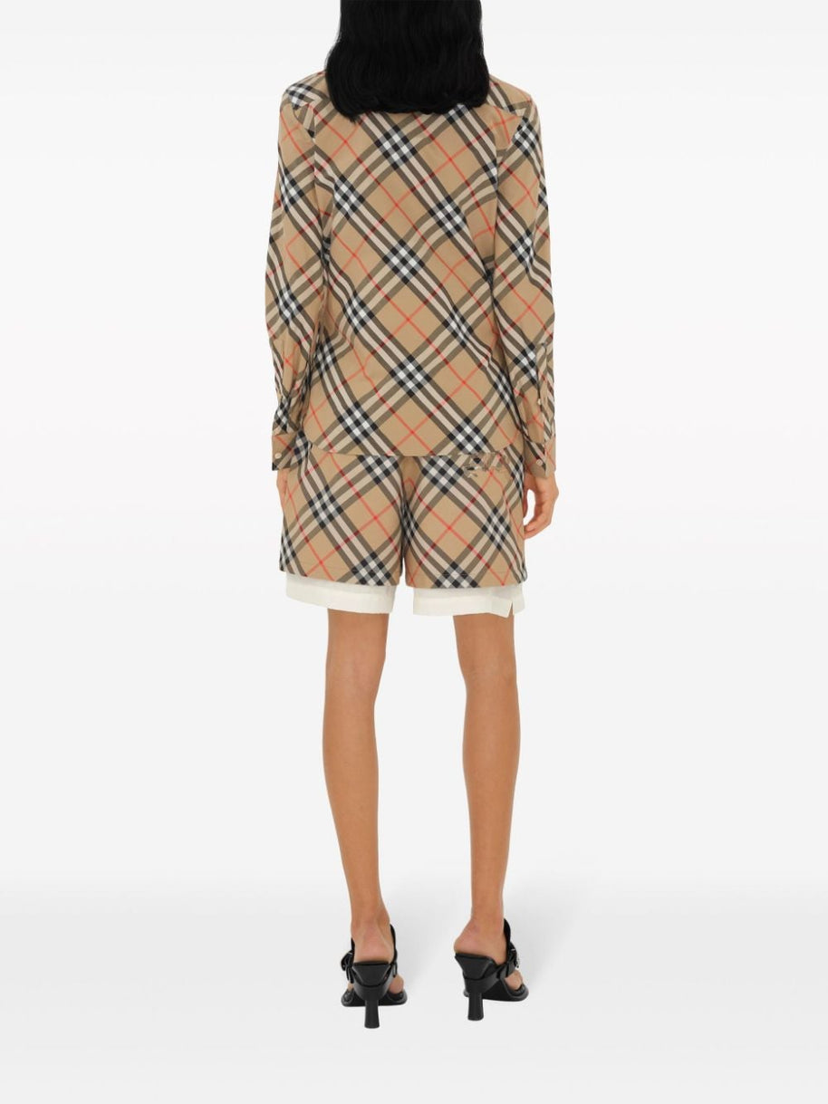 Burberry Check Cotton Shirt In Beige
