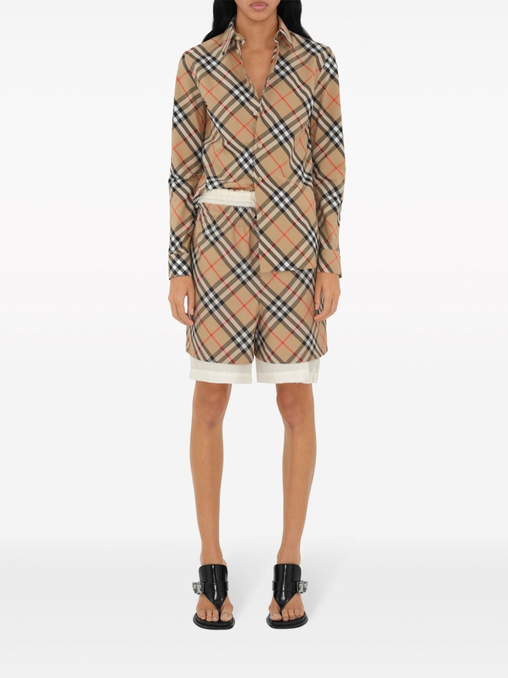Burberry Check Cotton Shirt In Beige