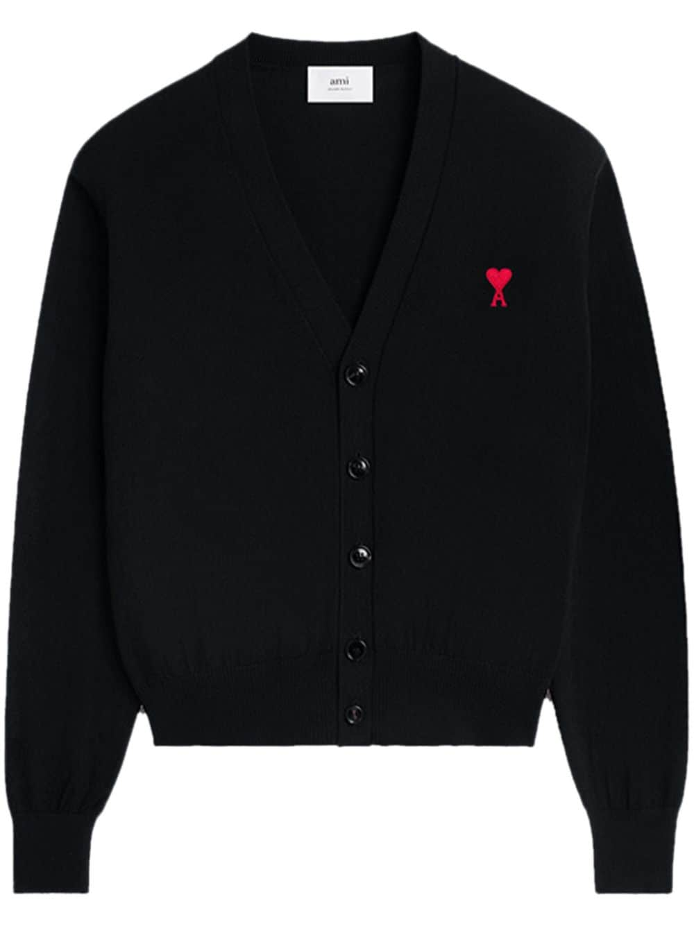 Ami Paris Wool V-neck Cardigan Black