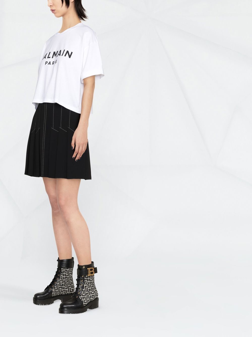 Balmain White Cropped Logo Print T-shirt