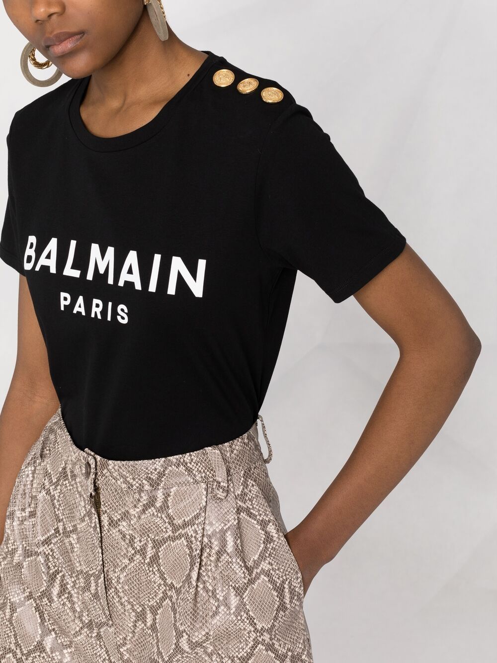 Balmain Black Cotton Logo Print T-shirt