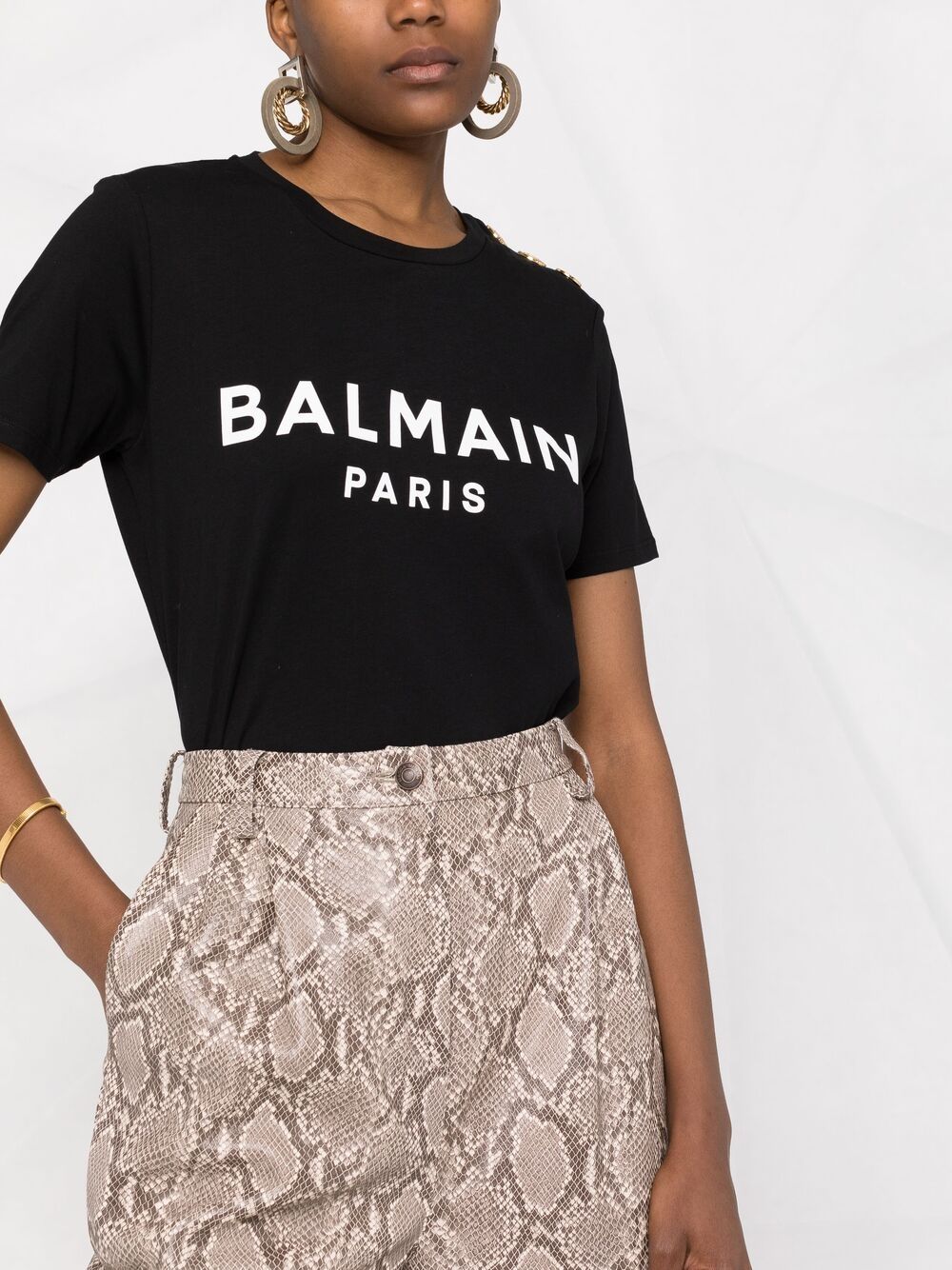 Balmain Black Cotton Logo Print T-shirt