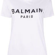 Balmain White Cotton Logo Print T-shirt