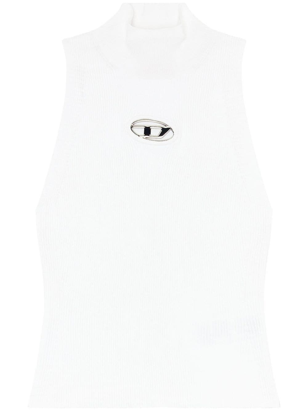 Diesel Top Ribbed Knit Tank Top White