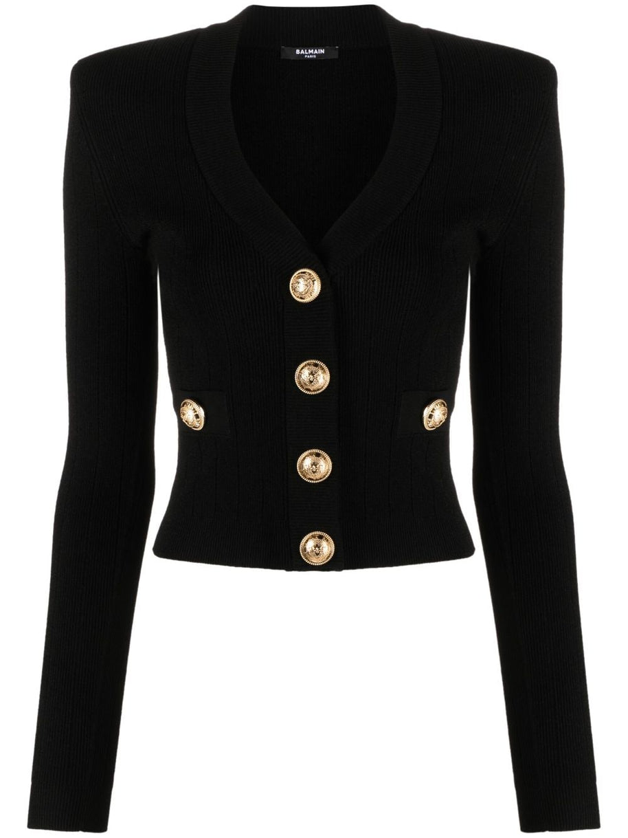 Balmain Black Cropped Knit Cardigan
