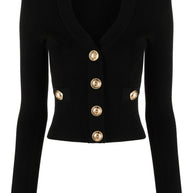 Balmain Black Cropped Knit Cardigan