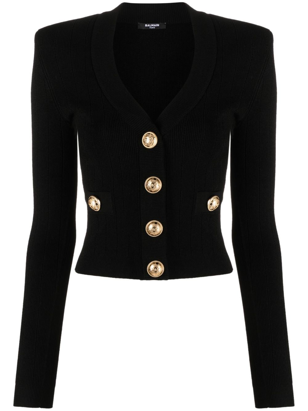 Balmain Black Cropped Knit Cardigan