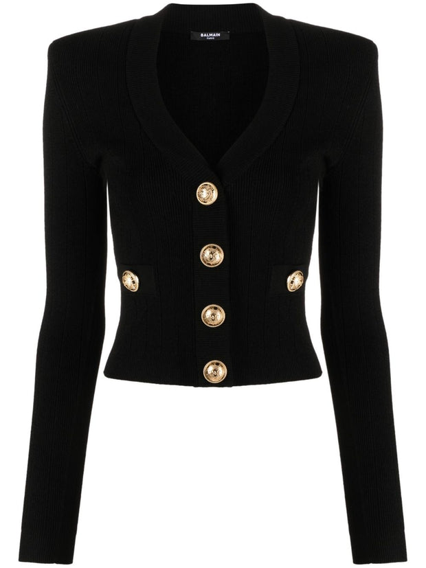Balmain Black Cropped Knit Cardigan