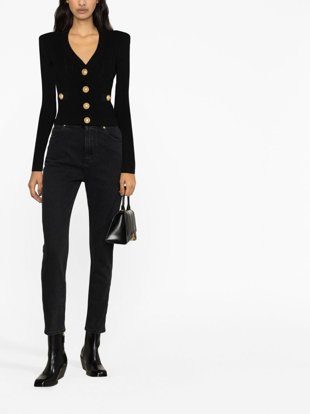 Balmain Black Cropped Knit Cardigan