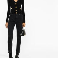 Balmain Black Cropped Knit Cardigan