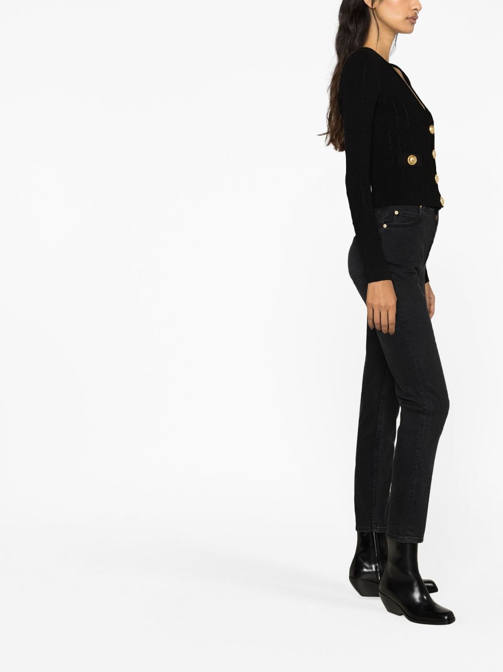 Balmain Black Cropped Knit Cardigan