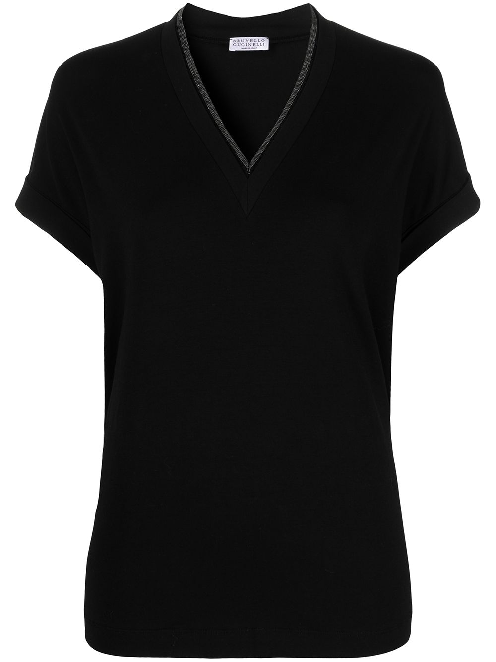 Brunello Cucinelli Black V-Neck Stretch Cotton T-Shirt