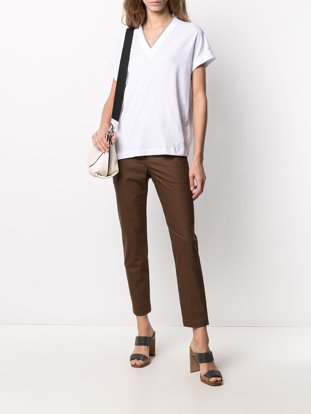 Brunello Cucinelli White V-Neck T-Shirt