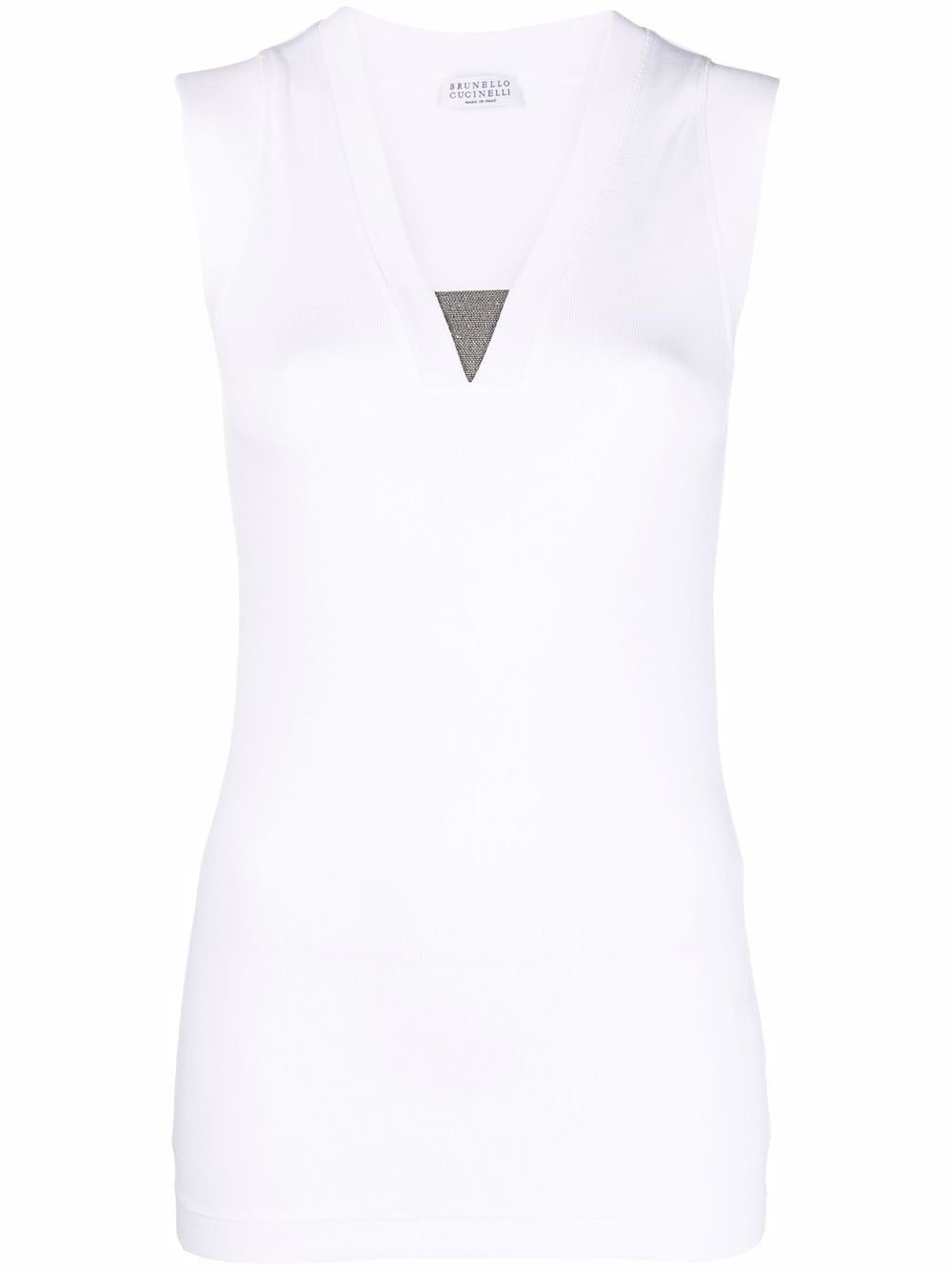 Brunello Cucinelli White Cotton Jersey Sleeveless Top