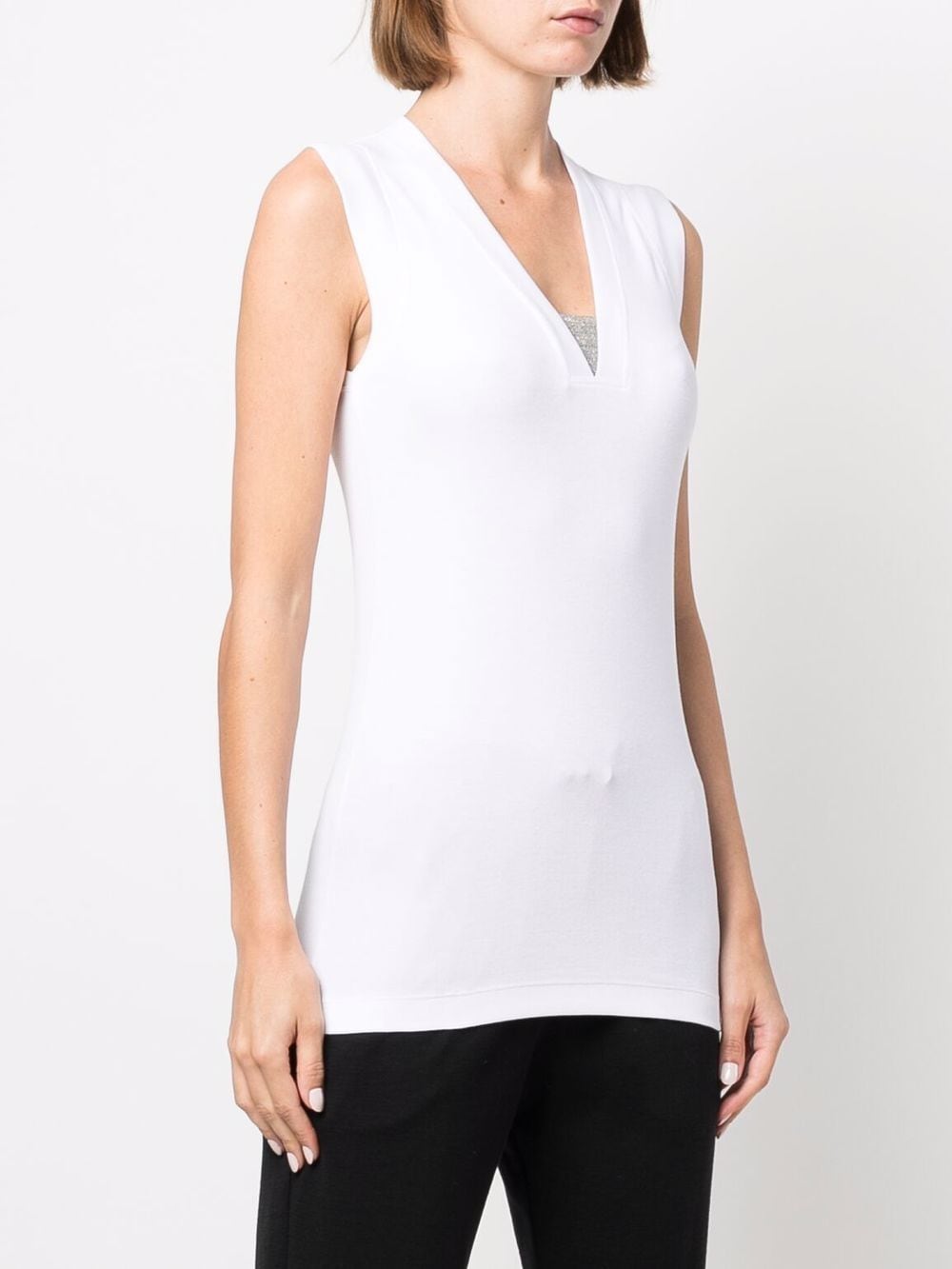 Brunello Cucinelli White Cotton Jersey Sleeveless Top