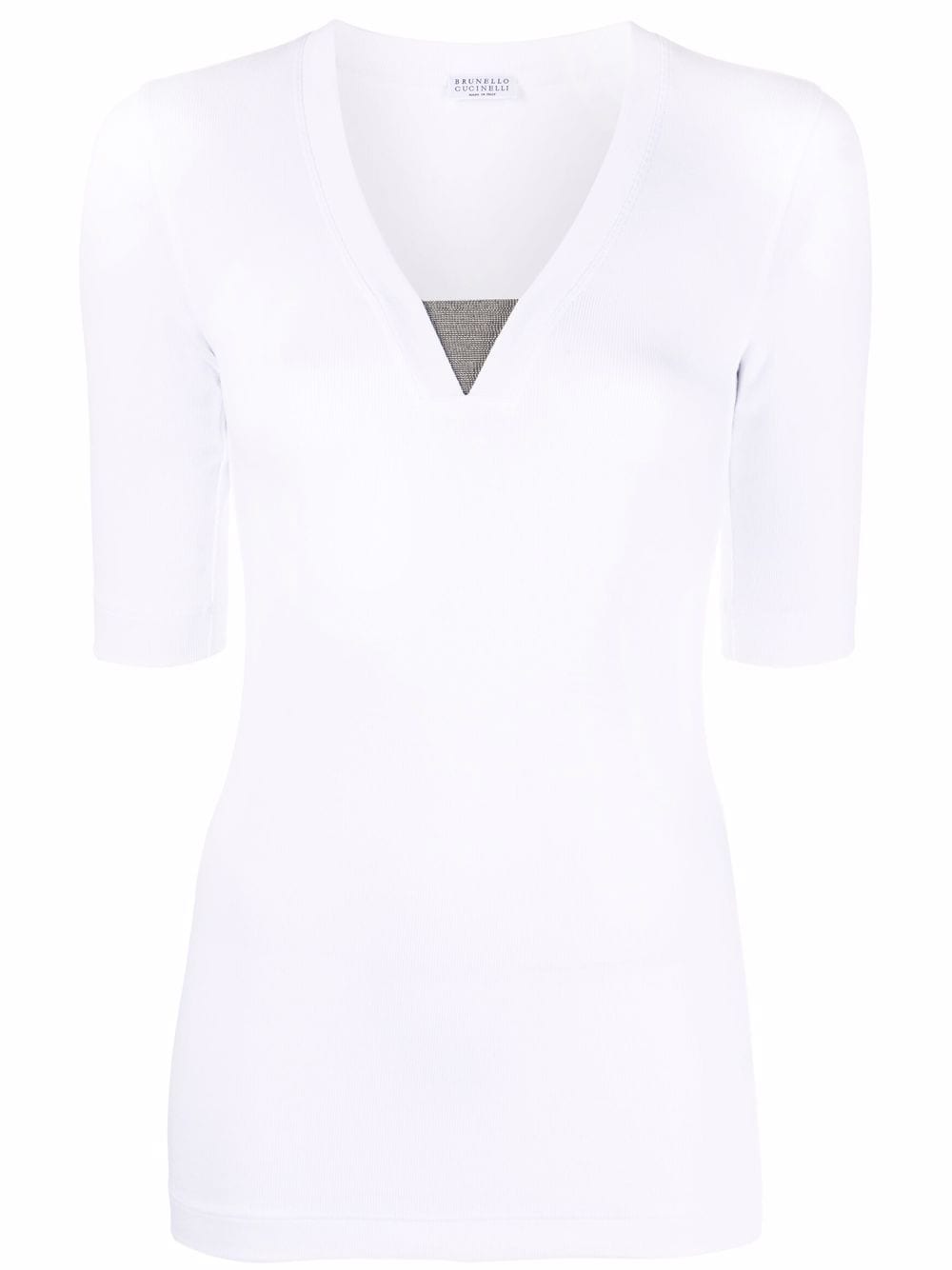 Brunello Cucinelli White V-Neck Cotton Top