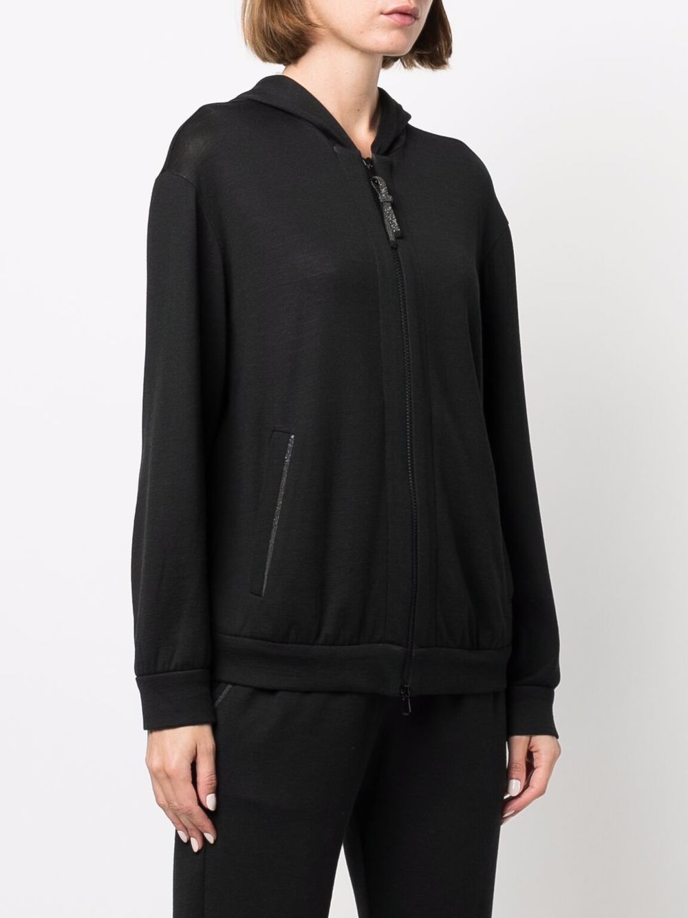 Brunello Cucinelli Black Silk-cotton Blend Hooded Sweatshirt