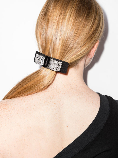 Ferragamo Crystal Embellished Hair Clip In Black
