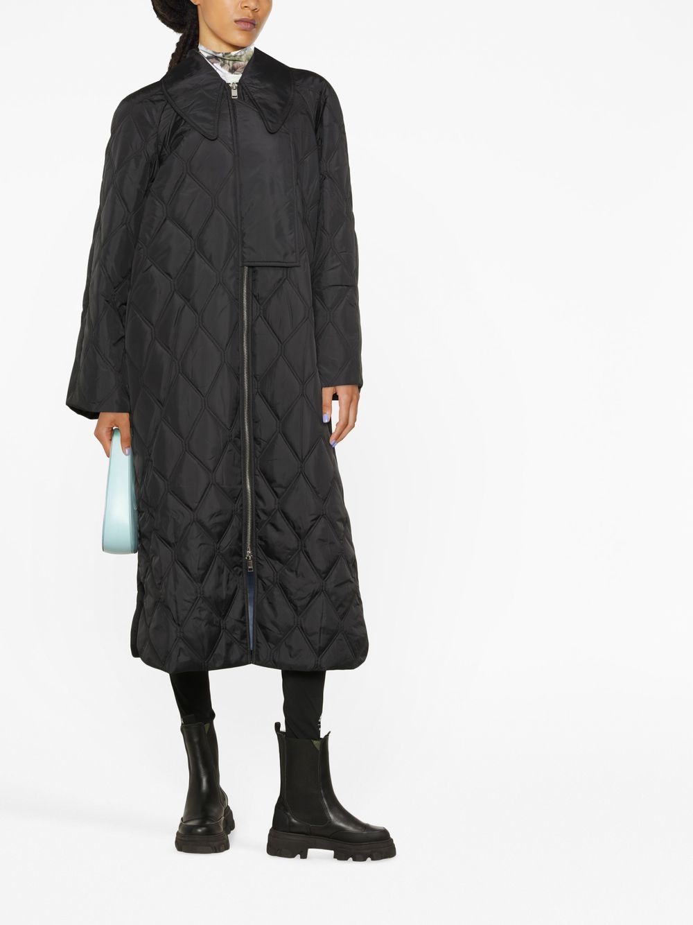 GANNI Black Quilted Long Coat