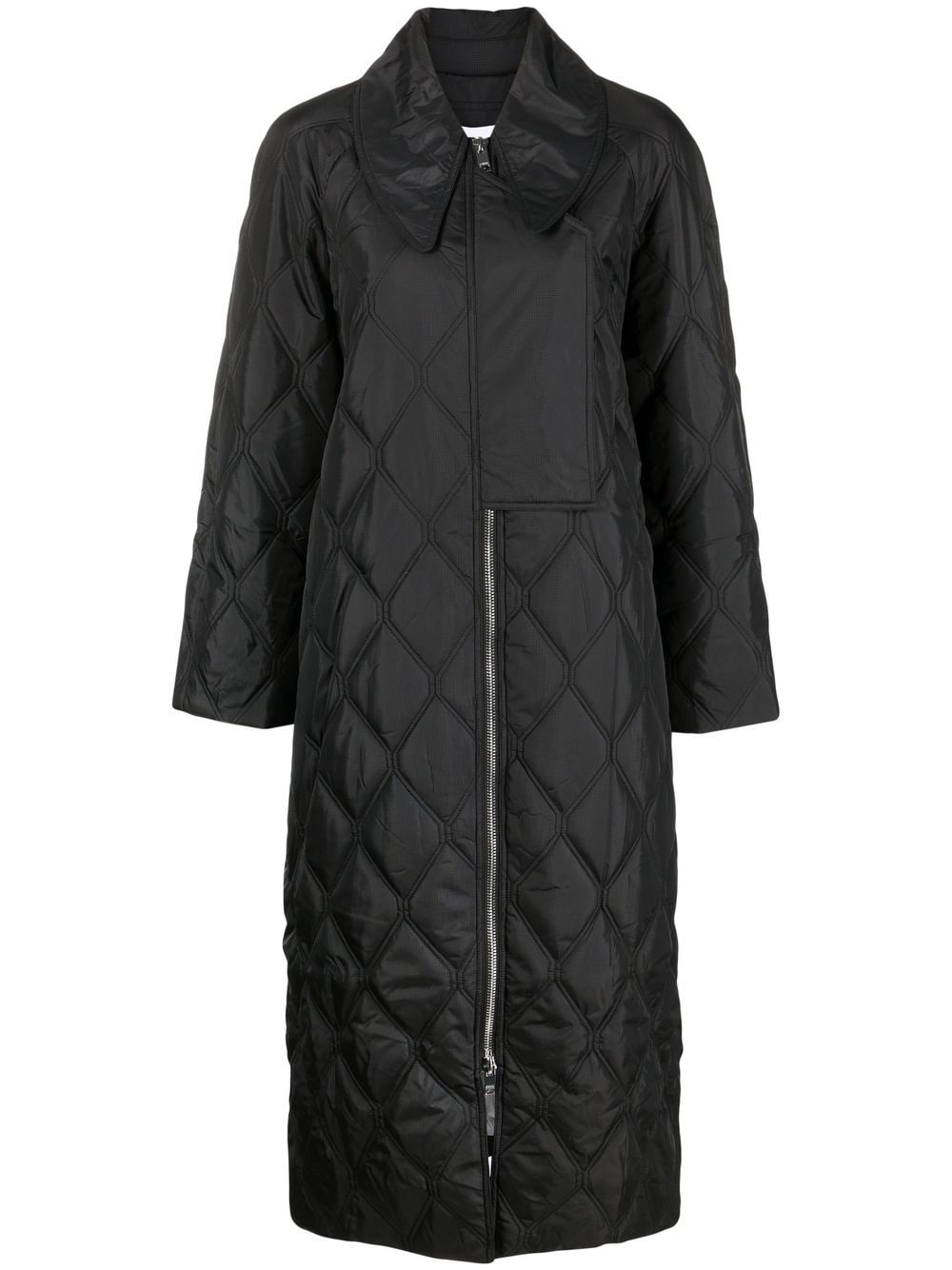 GANNI Black Quilted Long Coat