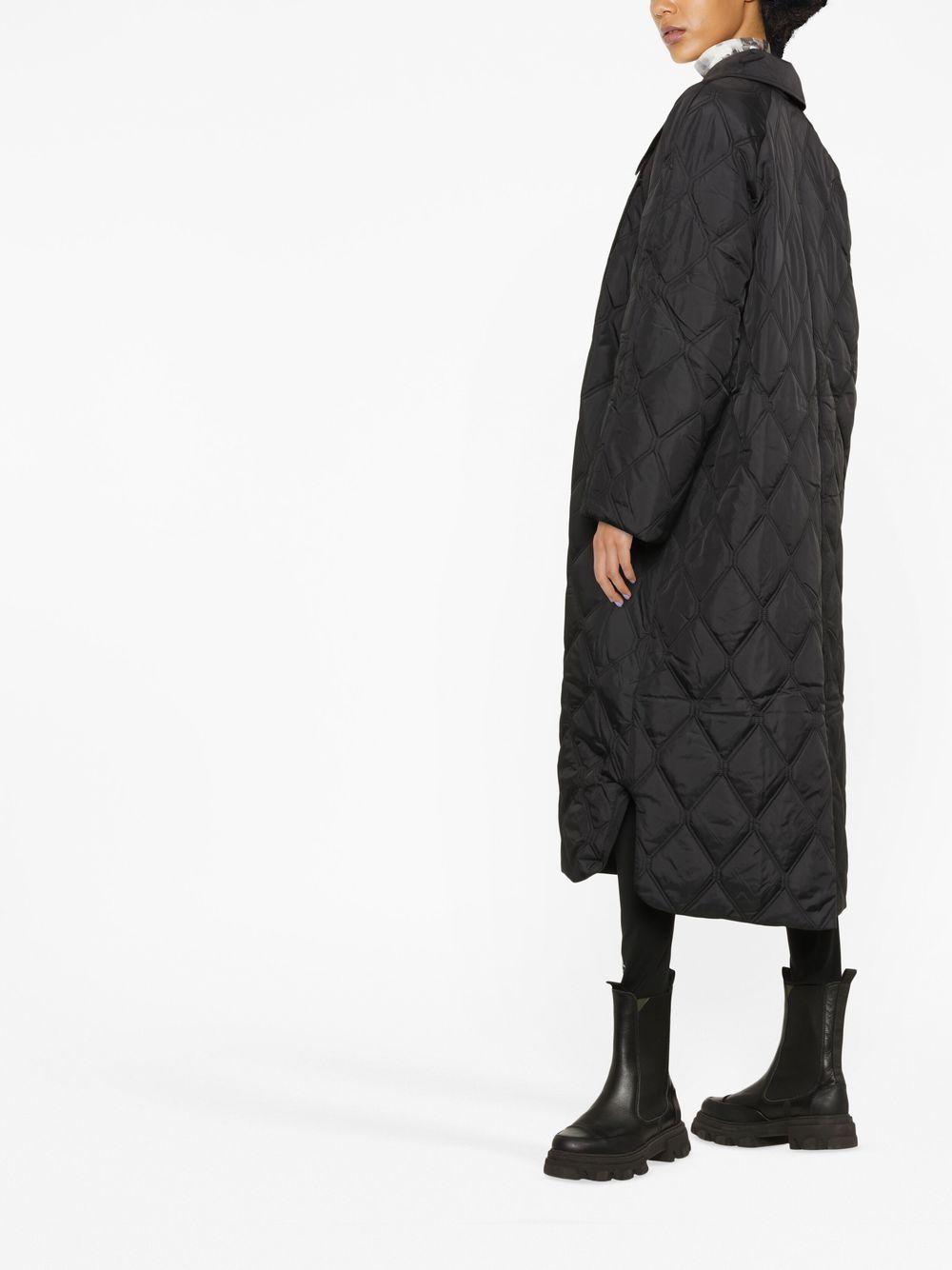 GANNI Black Quilted Long Coat