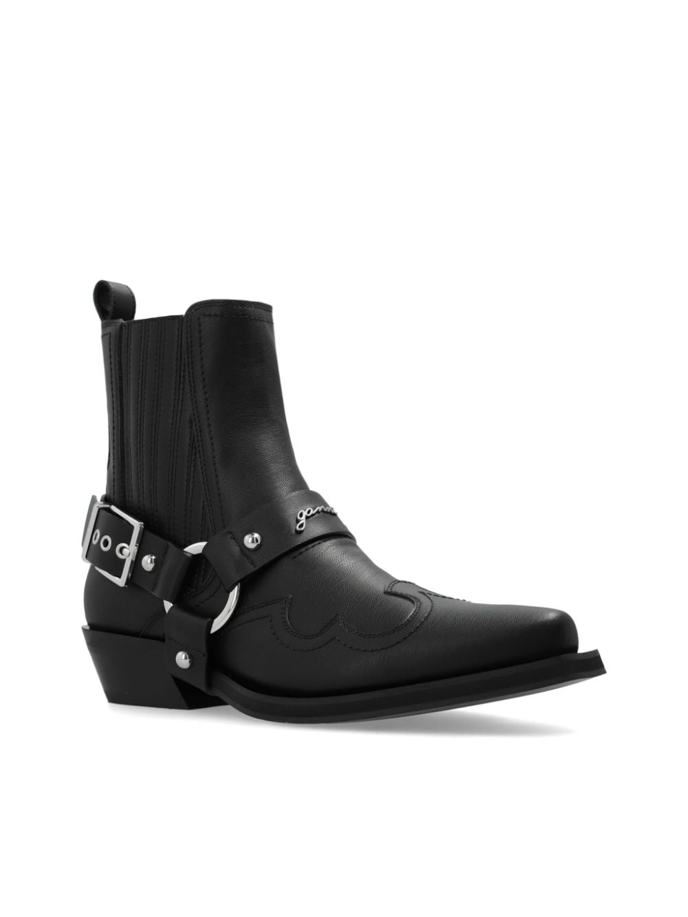 GANNI Eco Leather Western Style Boots Black