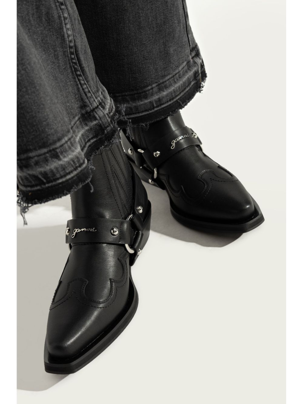 GANNI Eco Leather Western Style Boots Black